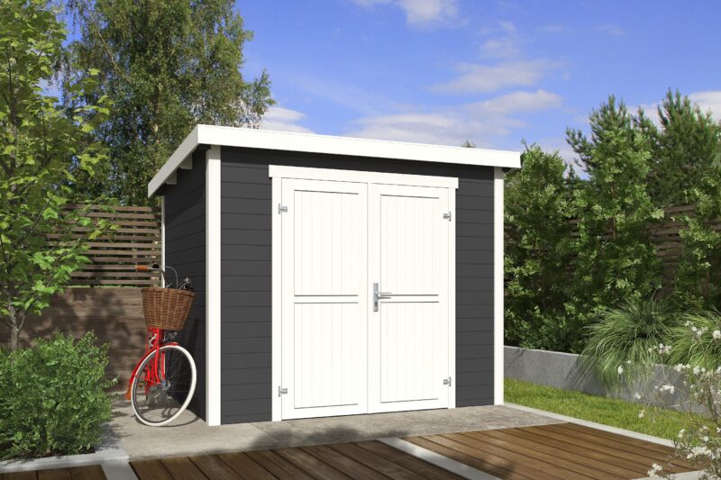 Blokhut Mila 250x200 Gespoten Carbon Grey-Wit