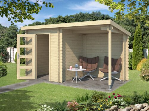 Blokhut met overkapping Jelle 370x175 Onbehandeld vuren