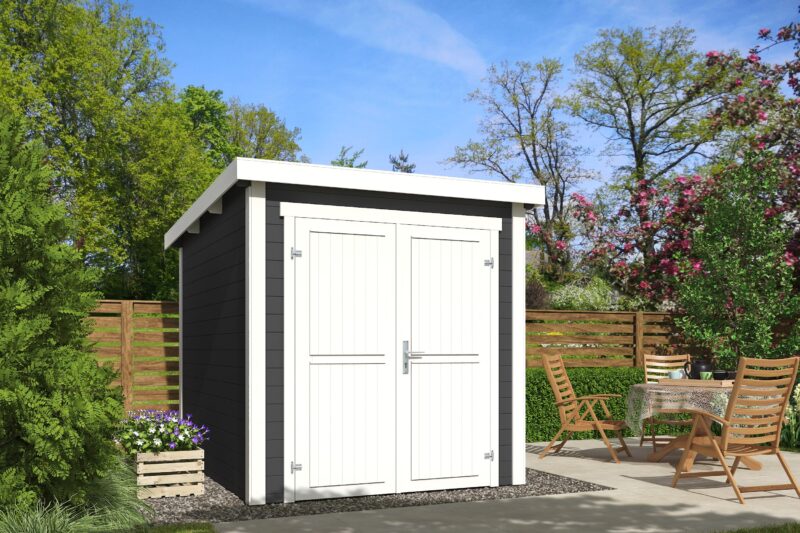 Blokhut Sara 200x250 Gespoten Carbon Grey-Wit