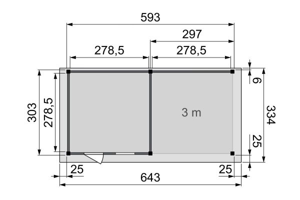 Vuren Topvision Bosuil, 300 x 300 en luifel 300 cm, onbehandeld.