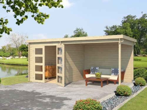 Blokhut met overkapping Helena 472x230 Onbehandeld vuren