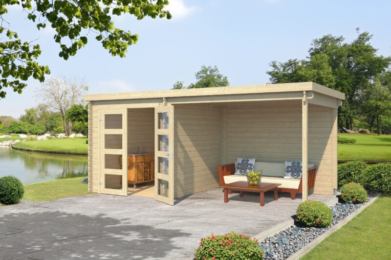Blokhut met overkapping Helena 472x230 Onbehandeld vuren