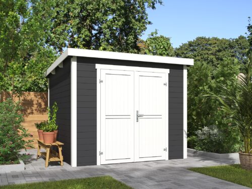 Blokhut Mila 250x250 Gespoten Carbon Grey-Wit