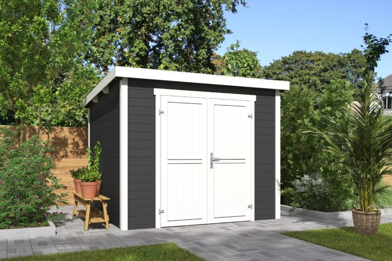Blokhut Mila 250x250 Gespoten Carbon Grey-Wit