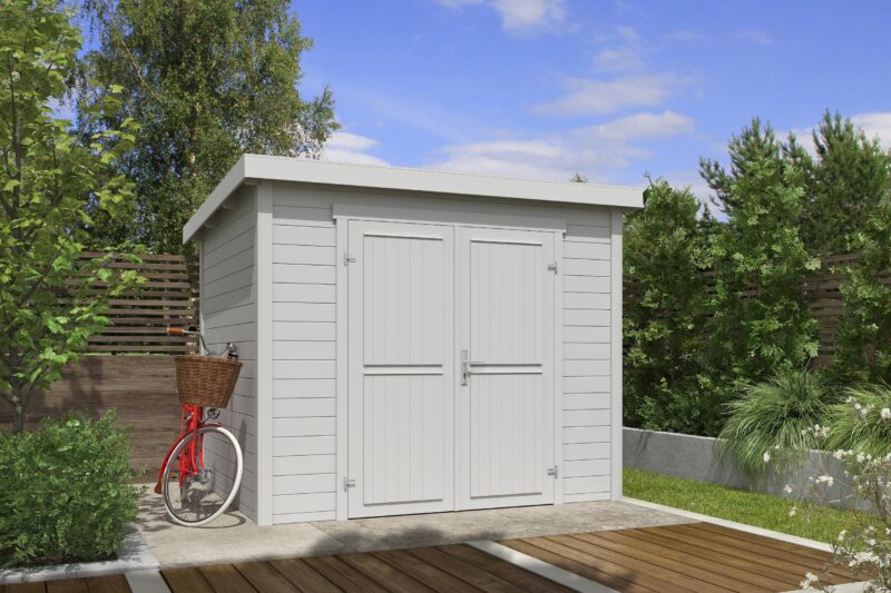 Blokhut Mila 250x200 Gespoten Platinum Grey