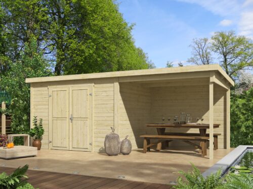 Blokhut met overkapping Kjeld 550x250 onbehandeld vuren