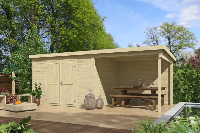Blokhut met overkapping Kjeld 550x250 onbehandeld vuren