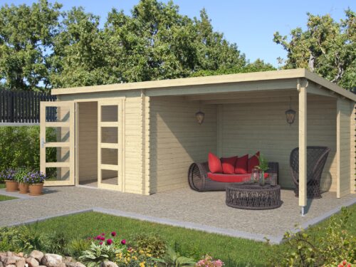 Blokhut met overkapping Manuel 600x275 Onbehandeld vuren