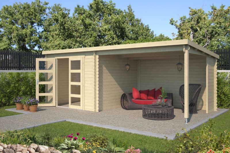 Blokhut met overkapping Manuel 600x275 Onbehandeld vuren