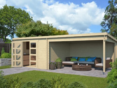Blokhut met overkapping Olenka 710x330 Onbehandeld vuren