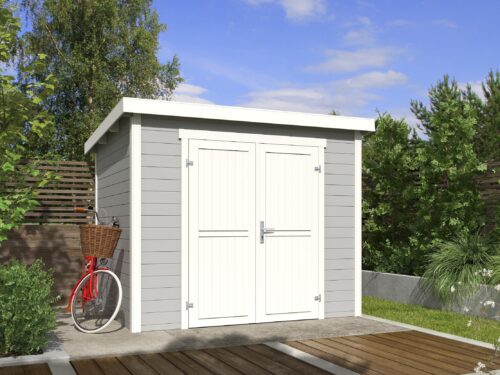Blokhut Mila 250x200 Gespoten Platinum Grey-Wit