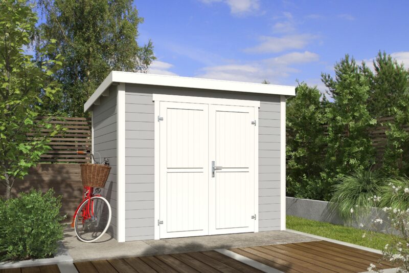 Blokhut Mila 250x200 Gespoten Platinum Grey-Wit