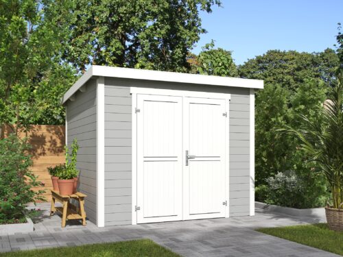 Blokhut Mila 250x250 Gespoten Platinum Grey-Wit