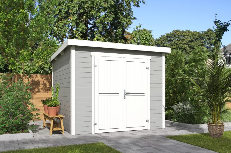 Blokhut Mila 250x250 Gespoten Platinum Grey-Wit