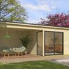 Blokhut met overkapping Olivia 385x295 + Aanbouw onbehandeld vuren