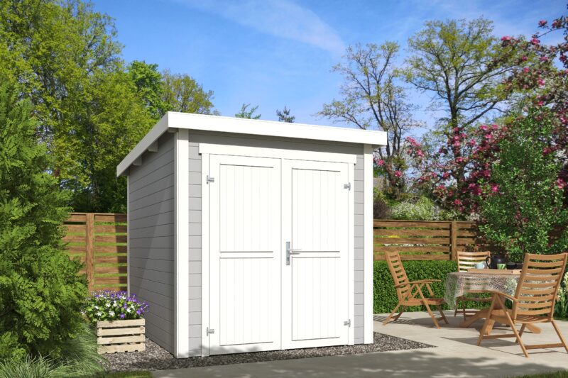Blokhut Sara 200x250 Gespoten Platinum Grey-Wit