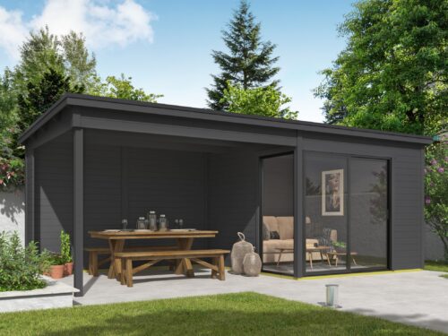 Blokhut met overkapping Julia 295x295 Carbon Grey