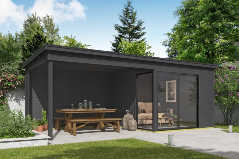 Blokhut met overkapping Julia 295x295 Carbon Grey