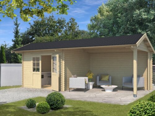 Blokhut met overkapping Maribel 680x300 onbehandeld Vuren