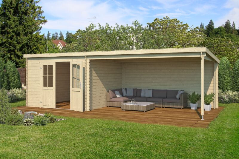 Blokhut met overkapping St. Louis 681x292 Onbehandeld vuren