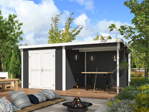 Blokhut met overkapping Lars 500x250 Carbon Grey-Wit