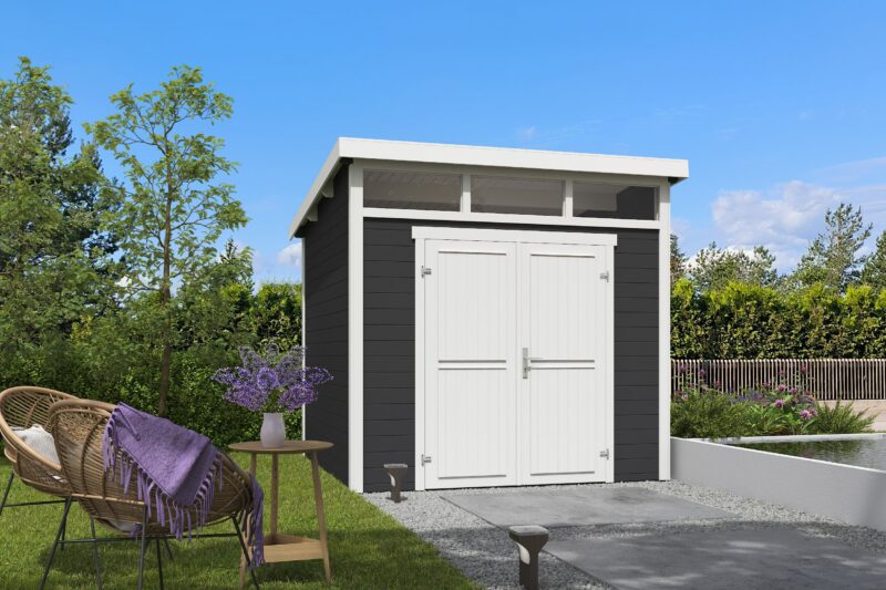 Blokhut Kibo 3 250x250 Gespoten Carbon Grey-Wit