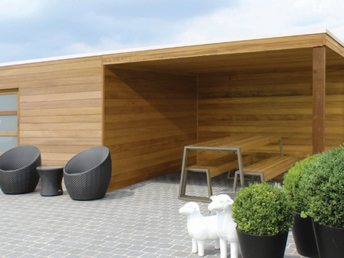 Strak tuinhuis Box-Iroko in diverse standaard maten