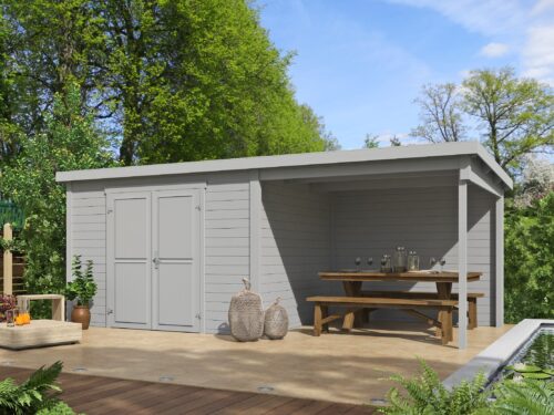 Blokhut met overkapping Kjeld 550x250 Platinum Grey