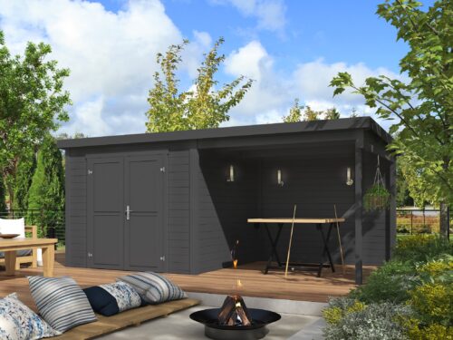 Blokhut met overkapping Lars 500x250 Carbon Grey