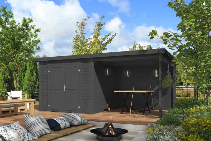 Blokhut met overkapping Lars 500x250 Carbon Grey