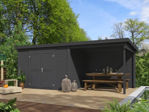 Blokhut met overkapping Kjeld 550x250 Carbon Grey