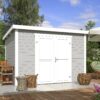 Blokhut Lotta 300x250 Gespoten Platinum Grey-Wit