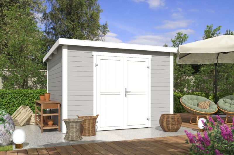 Blokhut Lotta 300x250 Gespoten Platinum Grey-Wit