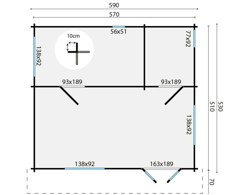 Goedkooptuinhuis Big Lianes grondplan Blokhut - Tuinhuis Big Llanes | 44 mm | onbehandeld