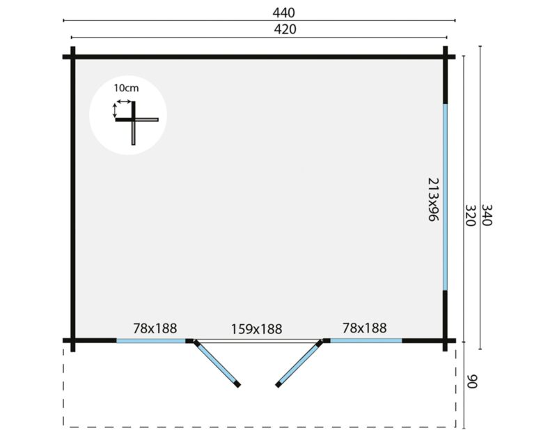 Goedkooptuinhuis Blackpool grondplan Blokhut - Tuinhuis Blackpool | 58 mm | vuren onbehandeld