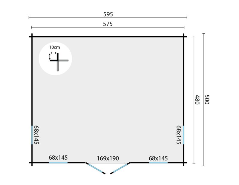 Goedkooptuinhuis Calpe grondplan Blokhut - Tuinhuis Calpe | 44 mm | onbehandeld