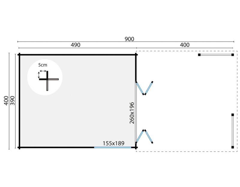 Goedkooptuinhuis Casper grondplan Blokhut - Tuinhuis Casper | 58 mm | vuren onbehandeld