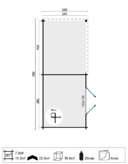 Goedkooptuinhuis Charlotta grondplan Blokhut - Tuinhuis Charlotta | 28 mm | vuren onbehandeld