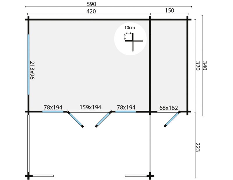 Blokhut - Tuinhuis Coventry | 58 mm | vuren onbehandeld