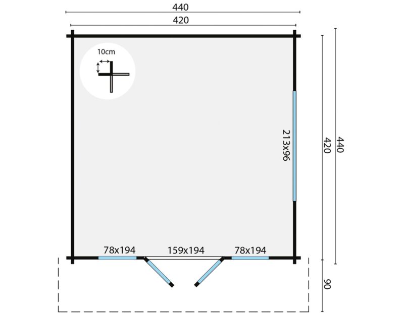 Goedkooptuinhuis Derby grondplan Blokhut - Tuinhuis Derby | 58 mm | vuren onbehandeld