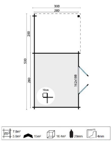 Goedkooptuinhuis Dora grondplan Blokhut - Tuinhuis Dora | 28 mm | vuren onbehandeld