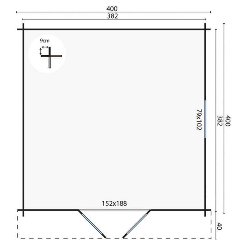 Goedkooptuinhuis Gunda grondplan Blokhut - Tuinhuis Gunda | 40 mm | vuren onbehandeld