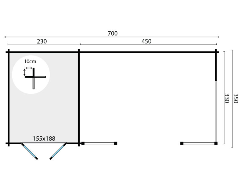 Goedkooptuinhuis Kukka - grondplan Blokhut - Tuinhuis Kukka | 40 mm | vuren onbehandeld