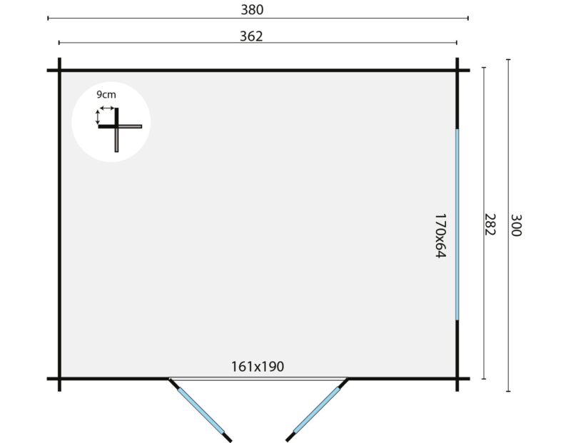 Goedkooptuinhuis Loya grondplan Blokhut - Tuinhuis Loya | 28 mm | vuren onbehandeld