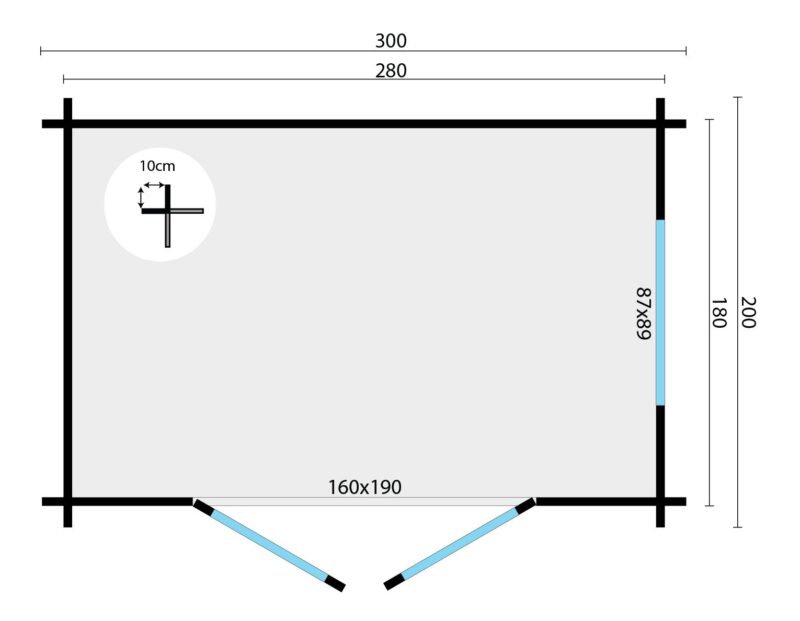 Goedkooptuinhuis Lucy grondplan Blokhut - Tuinhuis Lucy | 40 mm | onbehandeld
