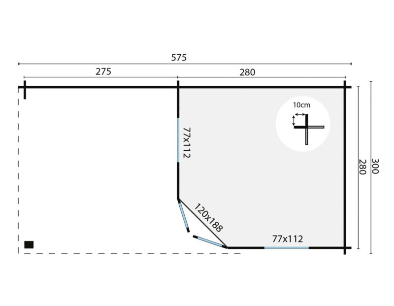 Goedkooptuinhuis Marku grondplan Blokhut - Tuinhuis Markku | 28 mm | vuren onbehandeld