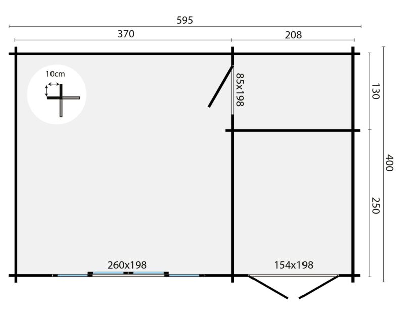 Goedkooptuinhuis Meg grondplan Blokhut - Tuinhuis Meg | 44 mm | onbehandeld