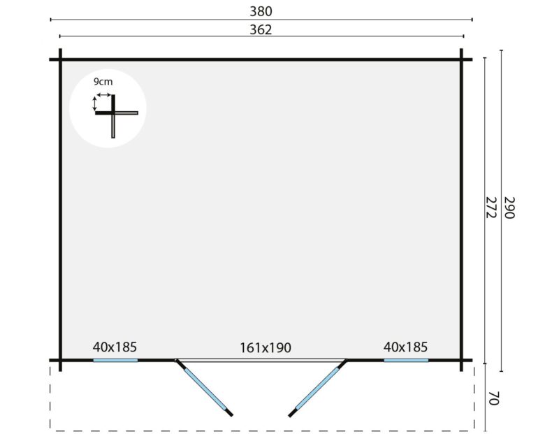 Goedkooptuinhuis Mimir grondplan Blokhut - Tuinhuis Mimir | 28 mm | onbehandeld