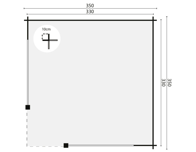 Goedkooptuinhuis Mitch grondplan Blokhutprieel Mitch | 28 mm | vuren onbehandeld