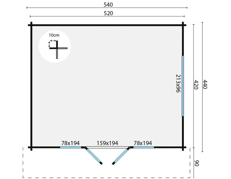 Goedkooptuinhuis Newcastle grondplan Blokhut - Tuinhuis Newcastle | 58 mm | vuren onbehandeld
